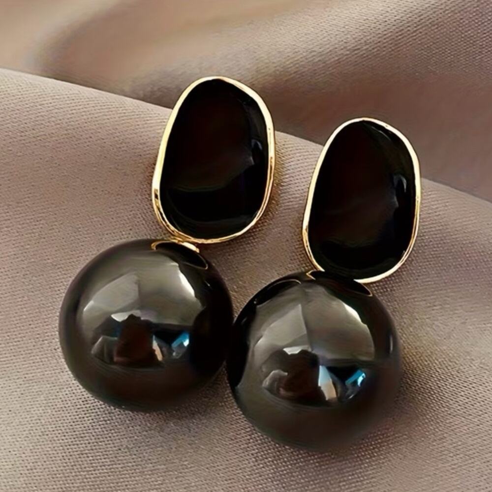 Black Enamel and Pearl Earrings